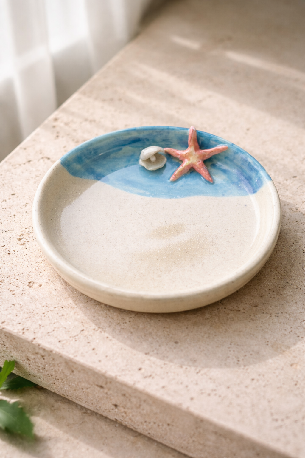Handmade Starfish Keepsake Dish - Coastal Ceramic Jewellery Dish.