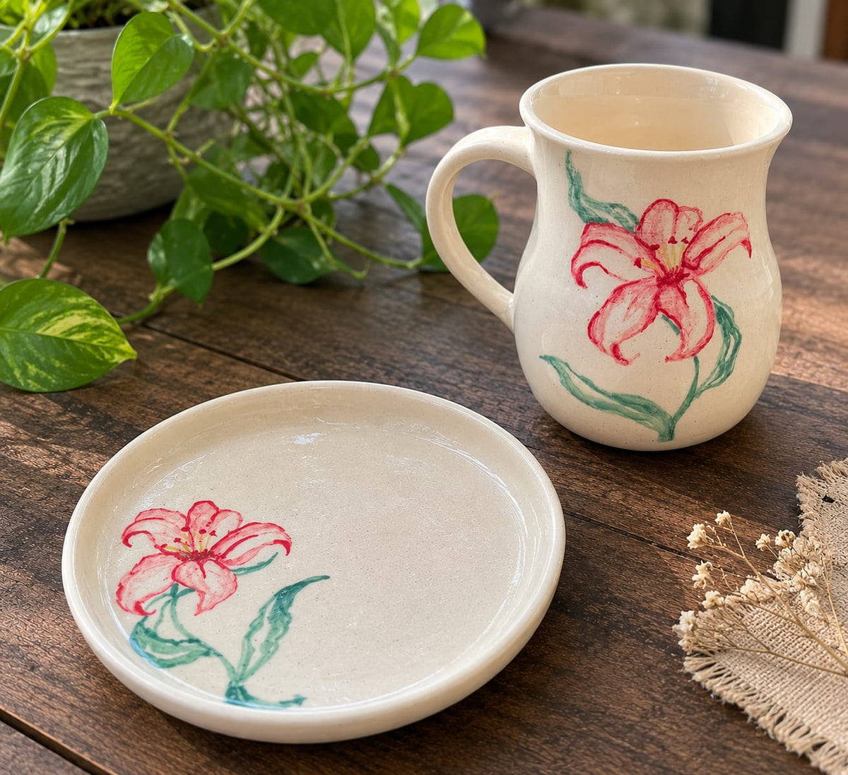 A Little Joy - Hand Painted Hibiscus Mug & Cookies Plate