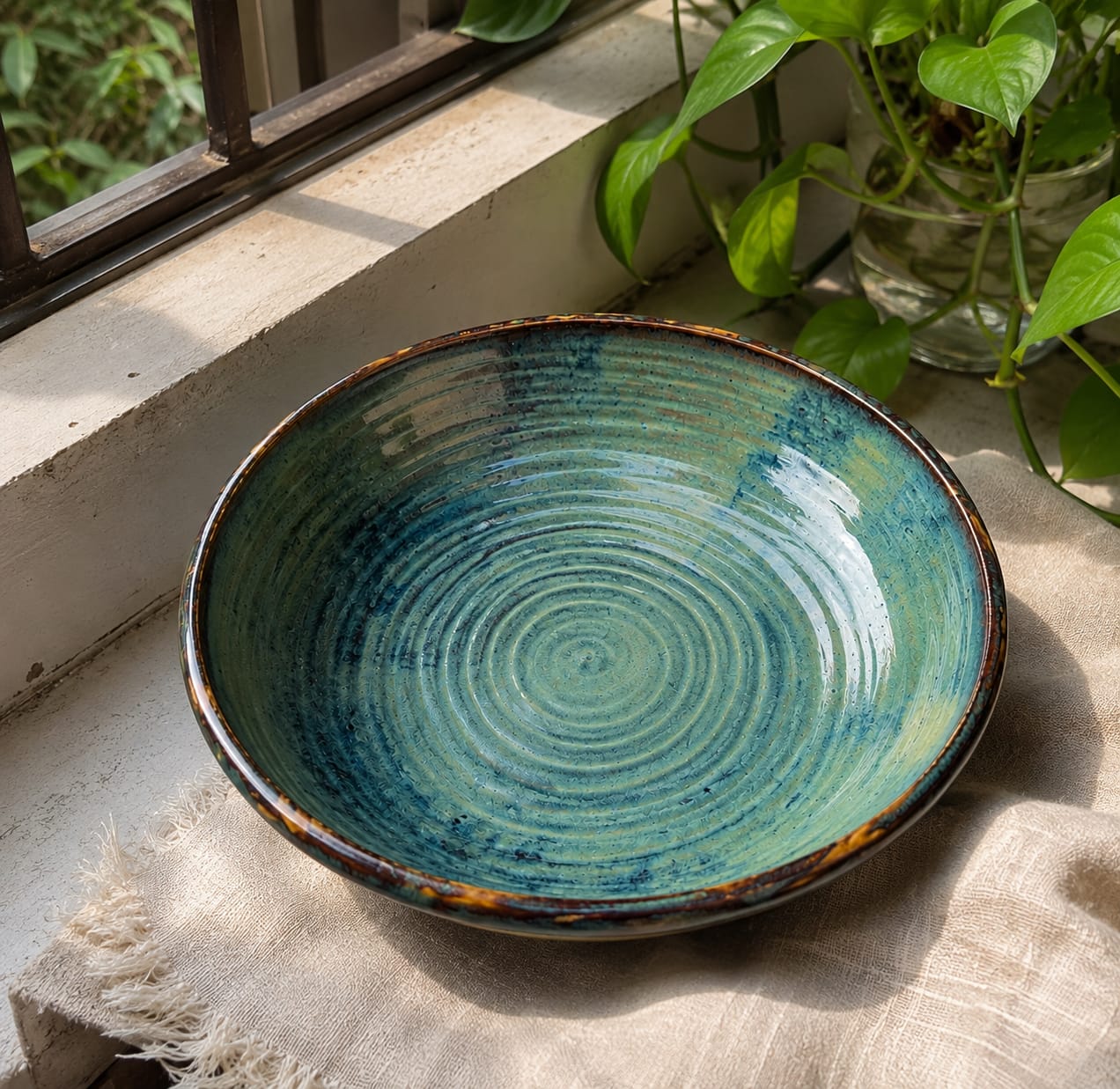 Handmade Artisan Chip & Dip Serving Set - Premium Ceramic Platter & Dip Bowl