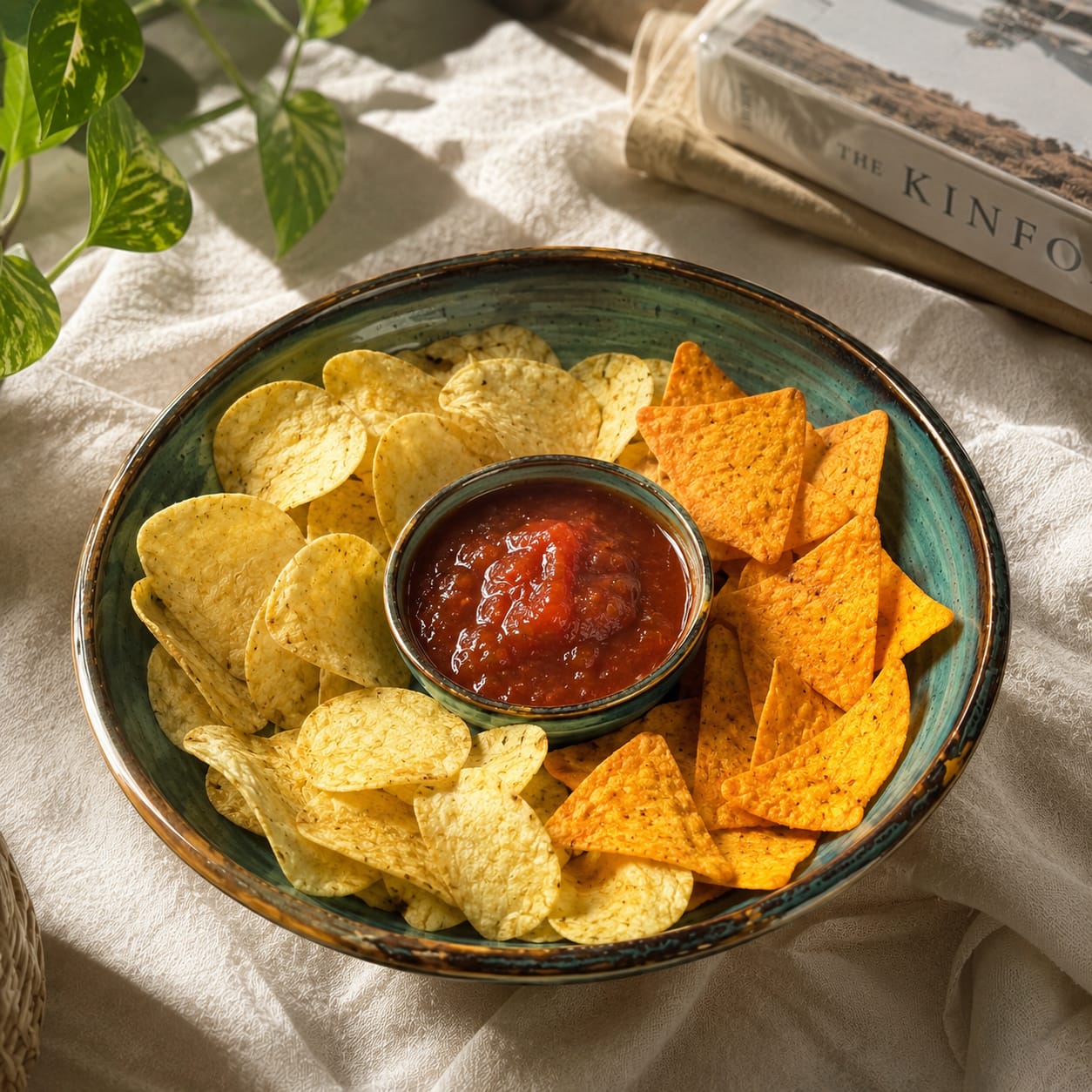 Handmade Artisan Chip & Dip Serving Set - Premium Ceramic Platter & Dip Bowl