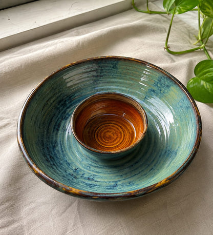 Handmade Artisan Chip & Dip Serving Set - Premium Ceramic Platter & Dip Bowl