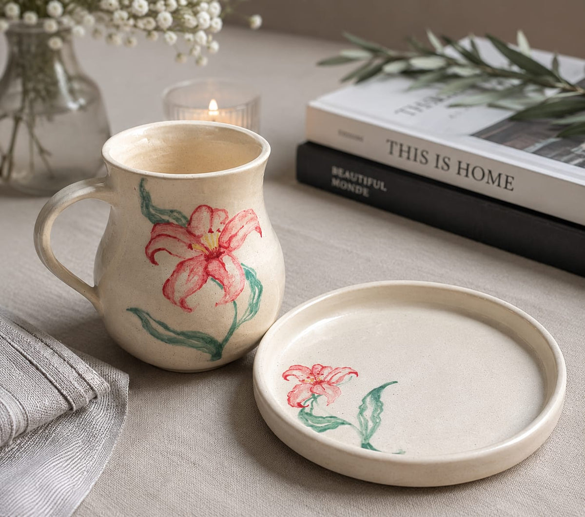 A Little Joy - Hand Painted Hibiscus Mug & Cookies Plate