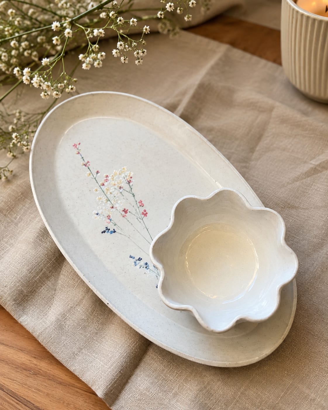 The Baby’s Breath Pressed Platter & Petal Bowl Set