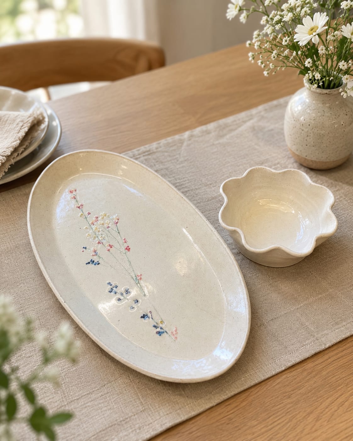 The Baby’s Breath Pressed Platter & Petal Bowl Set