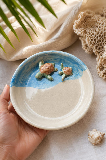 Handmade Sea Turtle Keepsake Dish - Coastal Ceramic Jewellery Dish.