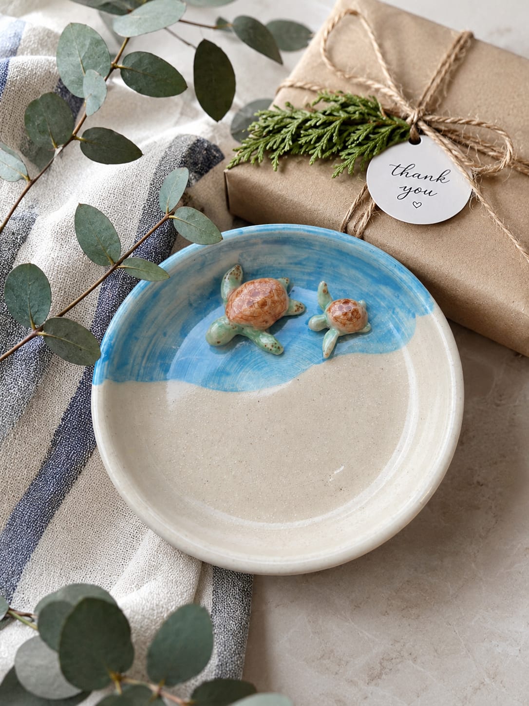Handmade Sea Turtle Keepsake Dish - Coastal Ceramic Jewellery Dish.