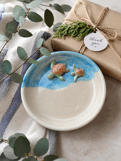 Handmade Sea Turtle Keepsake Dish - Coastal Ceramic Jewellery Dish.