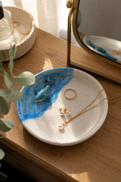 Handmade Whale Keepsake Dish - Coastal Ceramic Jewellery Dish.