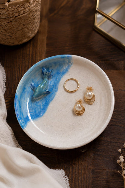 Handmade Whale Keepsake Dish - Coastal Ceramic Jewellery Dish.