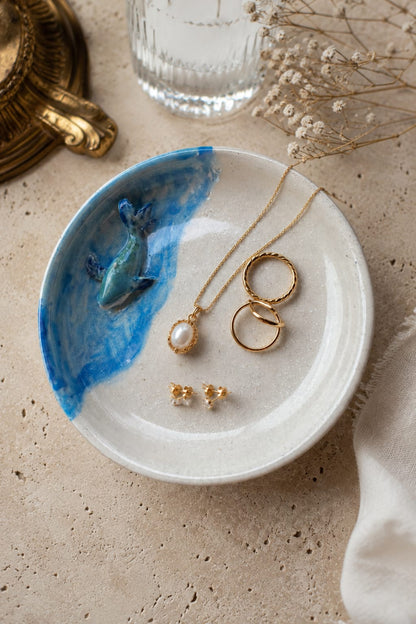 Handmade Whale Keepsake Dish - Coastal Ceramic Jewellery Dish.
