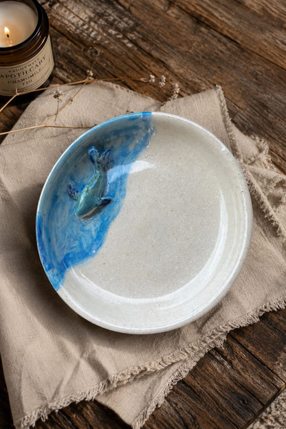 Handmade Whale Keepsake Dish - Coastal Ceramic Jewellery Dish.