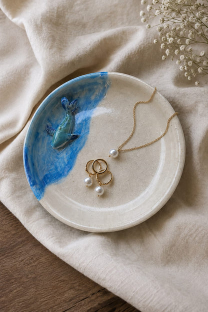 Handmade Whale Keepsake Dish - Coastal Ceramic Jewellery Dish.