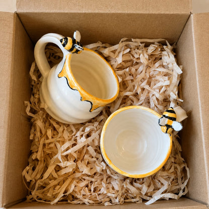 Handmade Bumble Bee Mug Set - Artisan Pottery Coffee & Tea Cup.