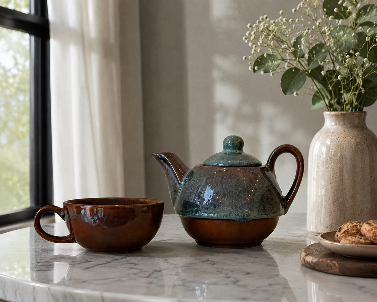 The Nesting Teas Set - Handcrafted ceramic teapot & Cup for One