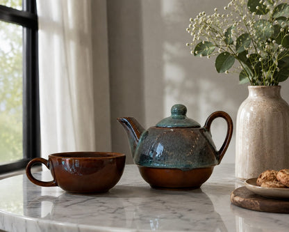 The Nesting Teas Set - Handcrafted ceramic teapot & Cup for One