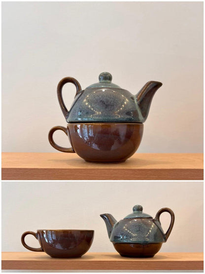 The Nesting Teas Set - Handcrafted ceramic teapot & Cup for One