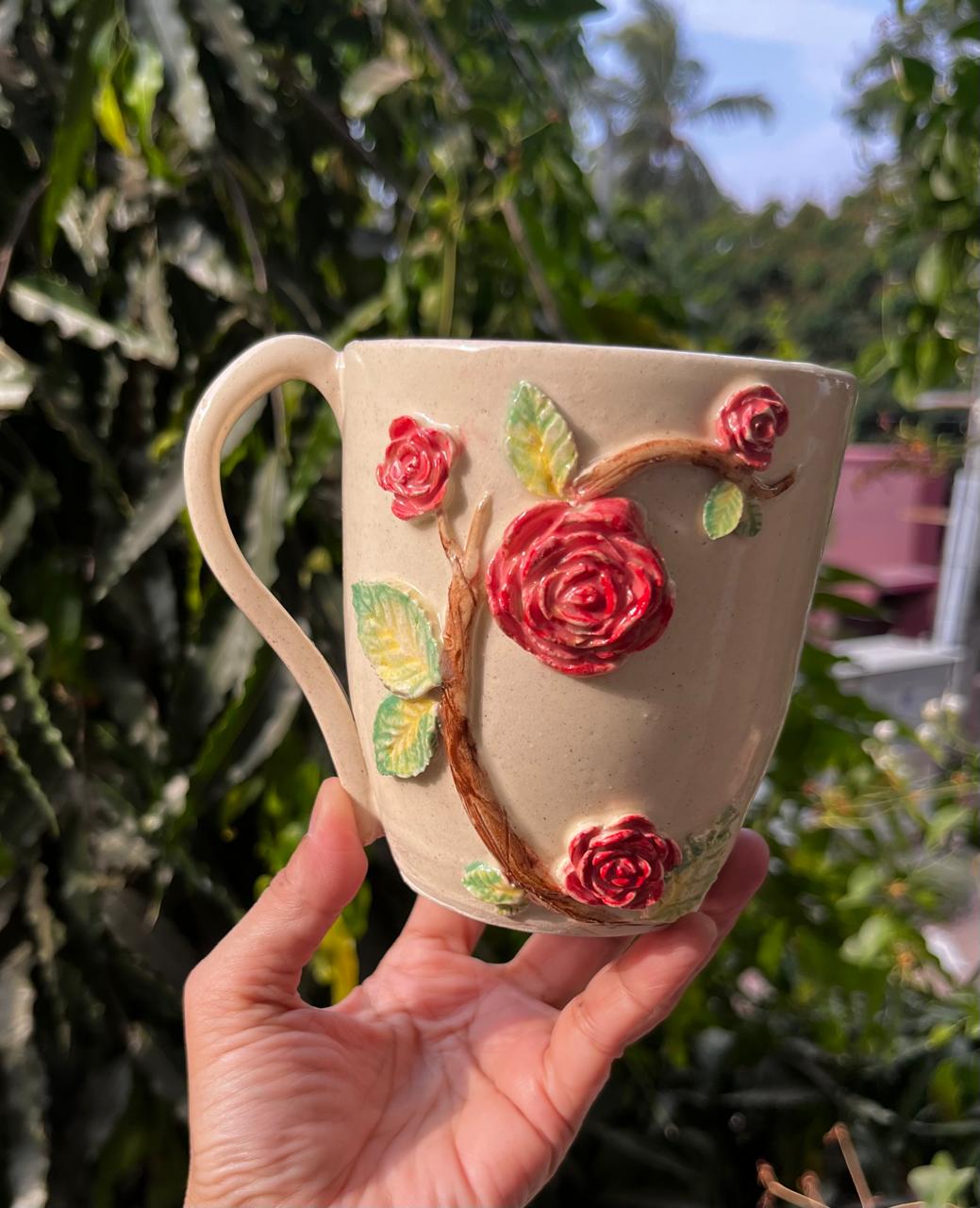 Handmade Rose Mug & Cookie Plate Gift Set.