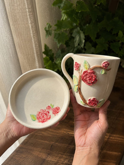 Handmade Rose Mug & Cookie Plate Gift Set.