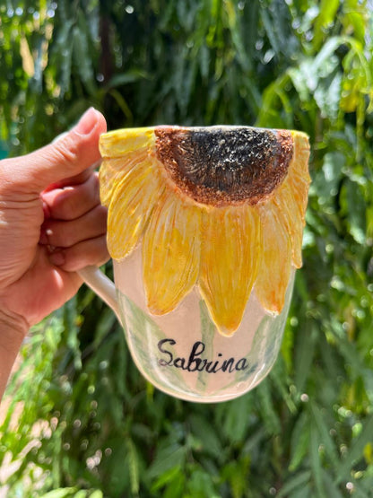 Handcrafted Sunflower Ceramic Mug | Personalized Floral Coffee Cup Made for Everyday Moments.