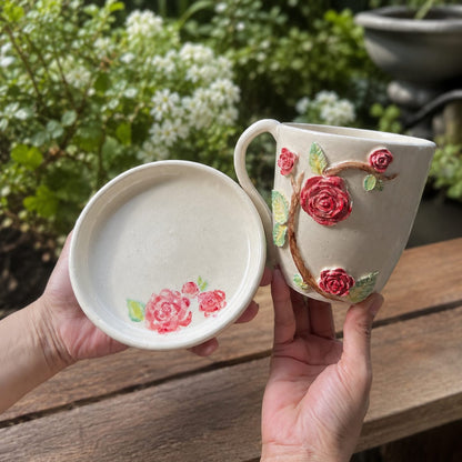 Handmade Rose Mug & Cookie Plate Gift Set.