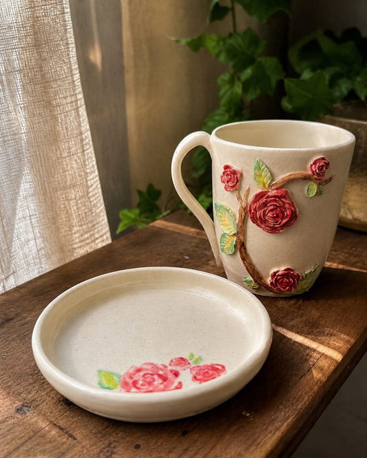 Handmade Rose Mug & Cookie Plate Gift Set.