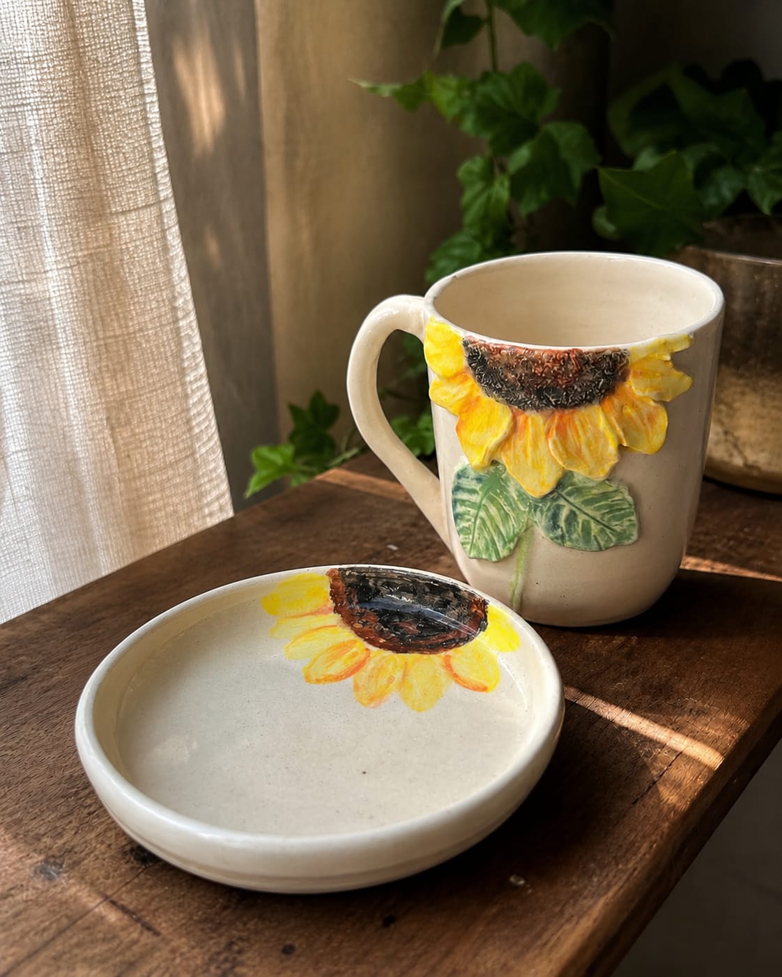 Handmade Sunflower Mug & Cookie plate Gift Set.