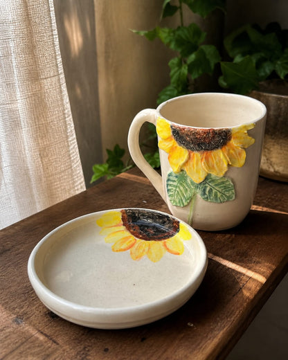 Handmade Sunflower Mug & Cookie plate Gift Set.