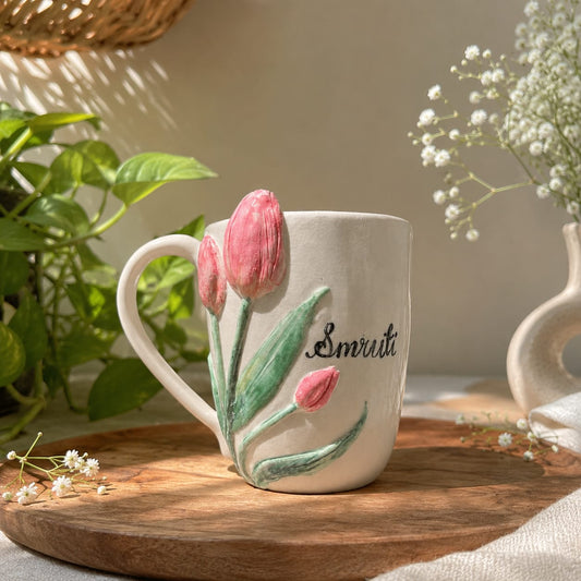 Handcrafted Tulip Ceramic Mug | Personalized Floral Coffee Cup Made for Everyday Moments