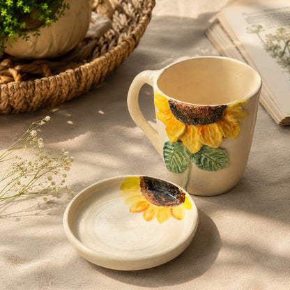 Handmade Sunflower Mug & Cookie plate Gift Set.