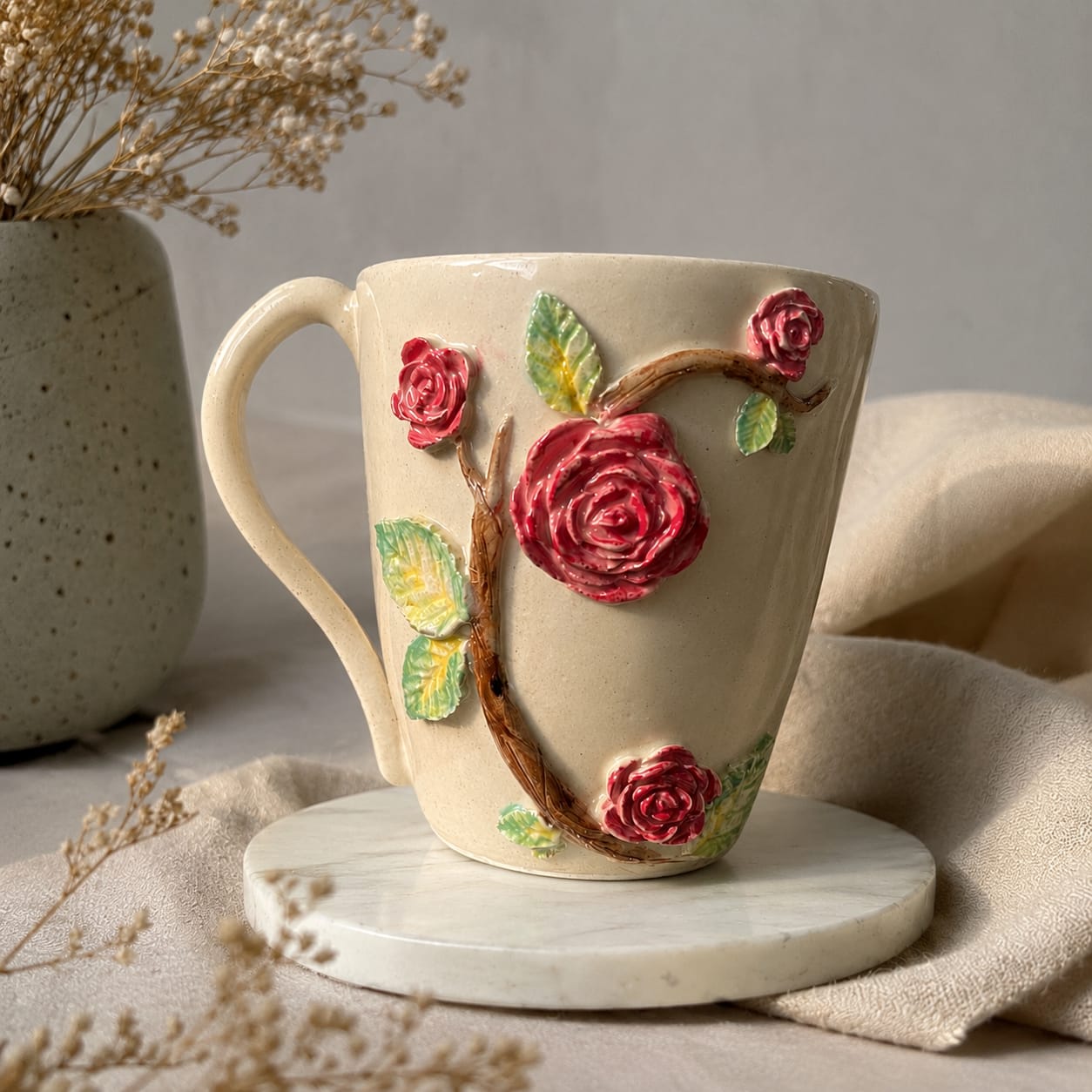 Handmade Rose Mug & Cookie Plate Gift Set.