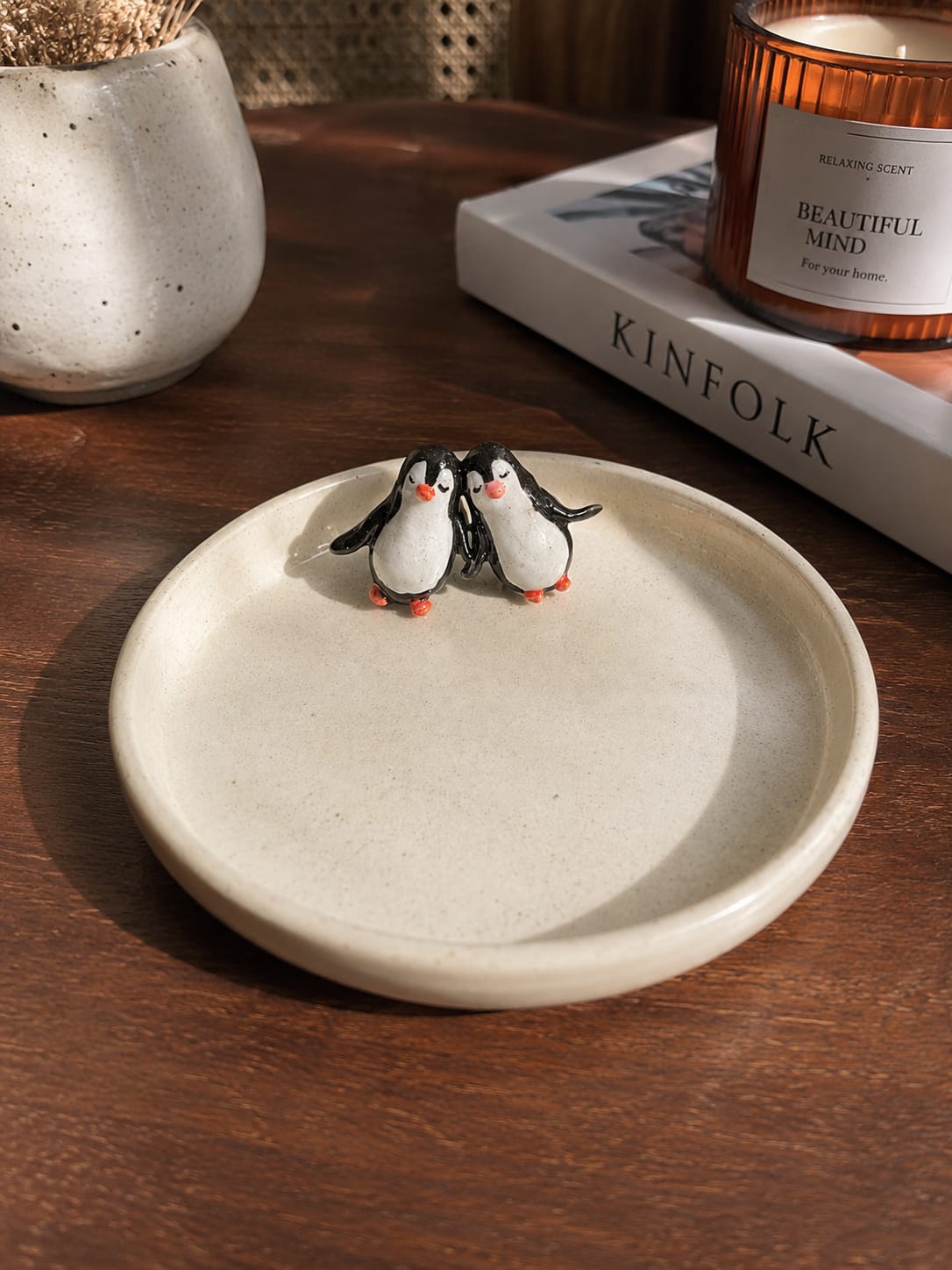 Handcrafted penguine mug & cookie plate set