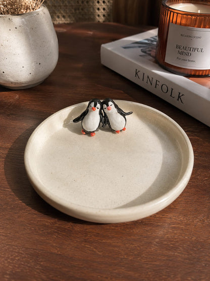 Handcrafted penguine mug & cookie plate set