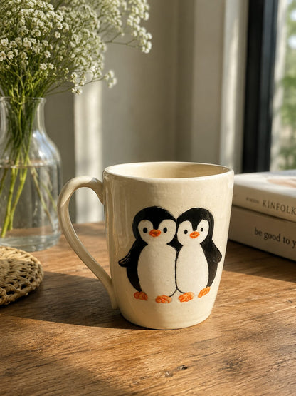 Handcrafted penguine mug & cookie plate set