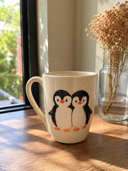 Handcrafted penguine mug & cookie plate set