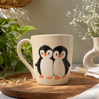 Handcrafted penguine mug & cookie plate set