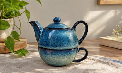 The Nesting Tea Set - Handcrafted Ceramic Teapot & Cup for One.