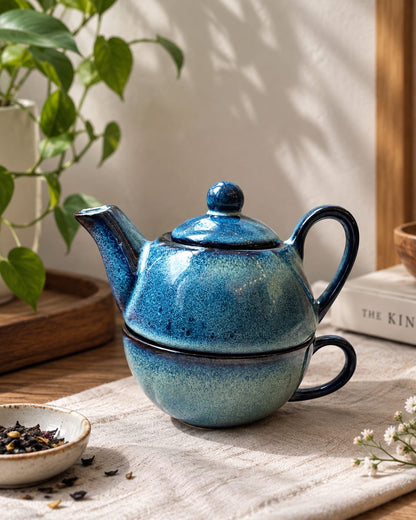 The Nesting Tea Set - Handcrafted Ceramic Teapot & Cup for One.