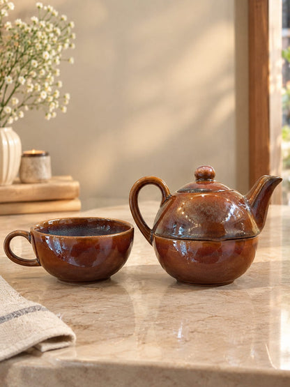 The Nesting Tea Set - Handcrafted Ceramic Teapot & Cup for One