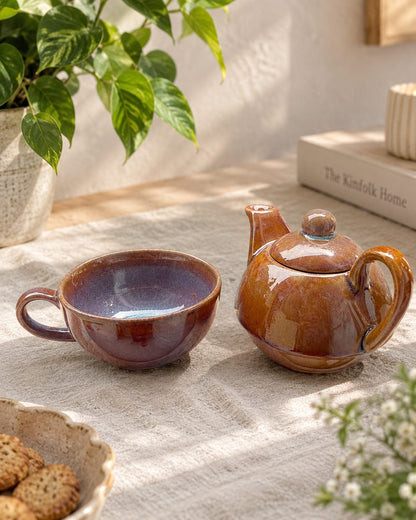 The Nesting Tea Set - Handcrafted Ceramic Teapot & Cup for One