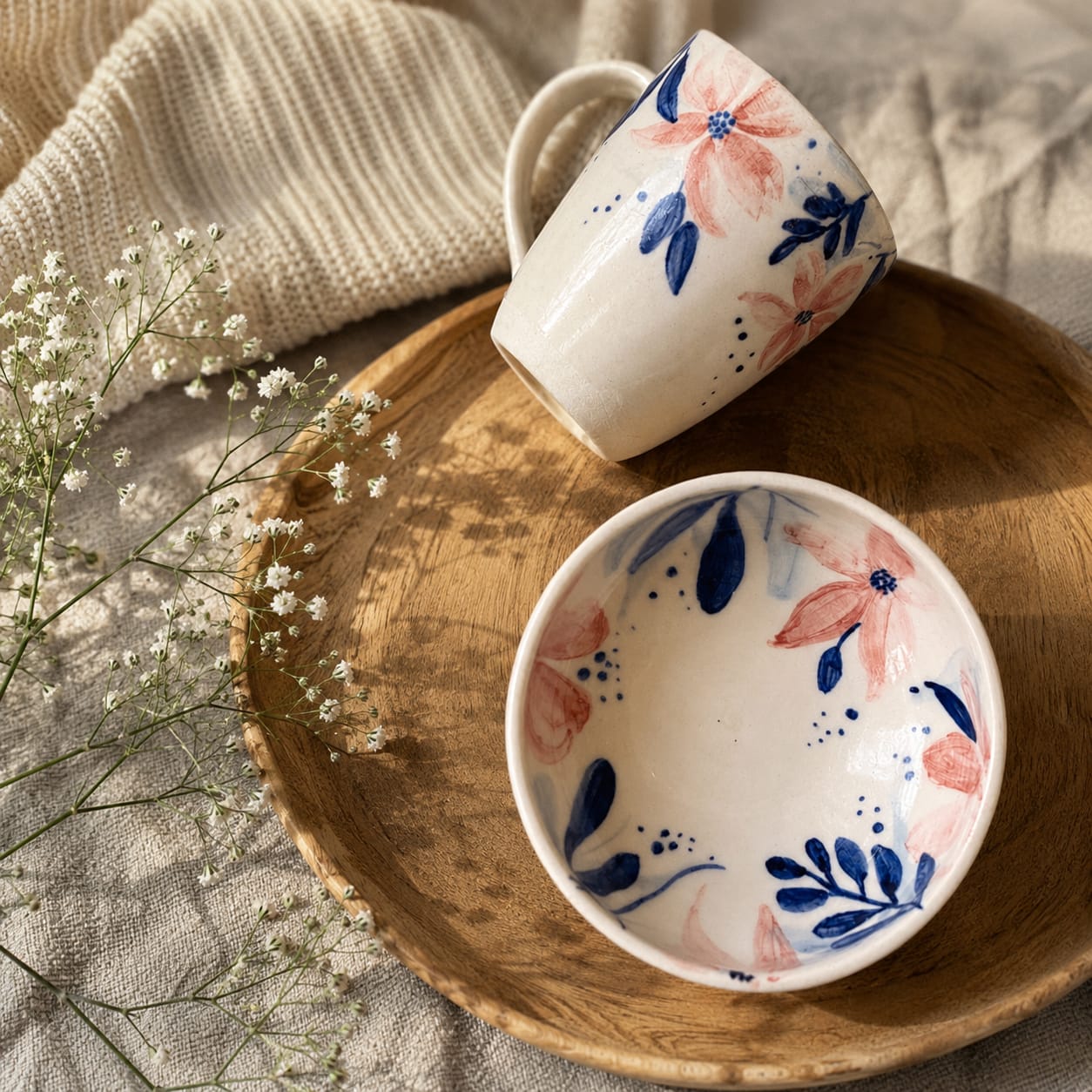 Hand-Painted Ceramic Mug & Bowl Set - Handmade Artisan Pottery