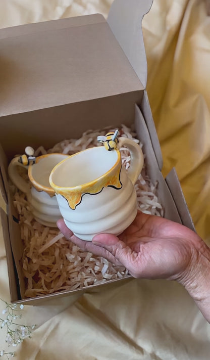 Handmade Bumble Bee Mug Set - Artisan Pottery Coffee & Tea Cup.