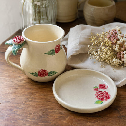Love In Bloom Love - Hand Painted Rose Mug & Cookie Plate Set.