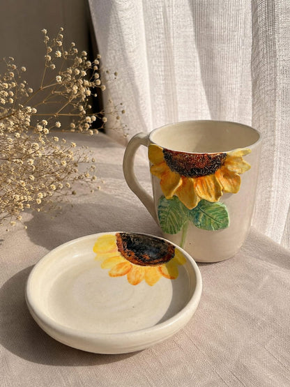 Handmade Sunflower Mug & Cookie plate Gift Set.