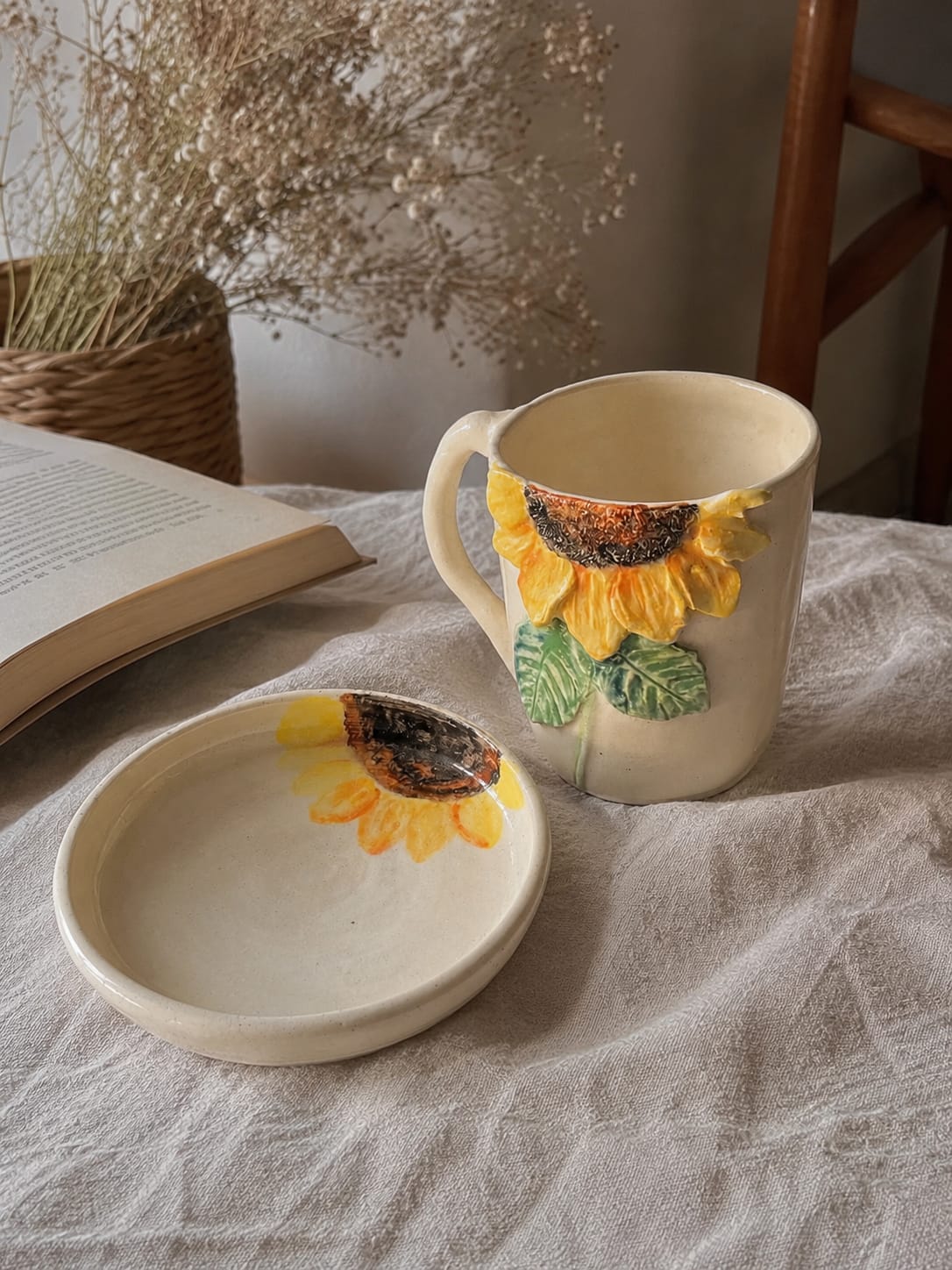 Handmade Sunflower Mug & Cookie plate Gift Set.