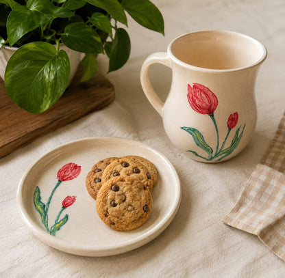 A New Beginning - Hand Painted Tulip Mug & Cookies Plate