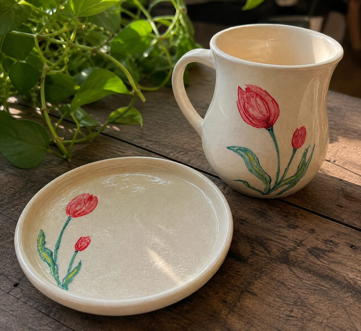 A New Beginning - Hand Painted Tulip Mug & Cookies Plate
