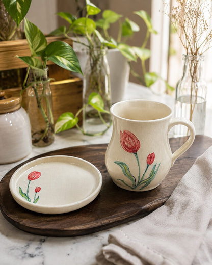 A New Beginning - Hand Painted Tulip Mug & Cookies Plate