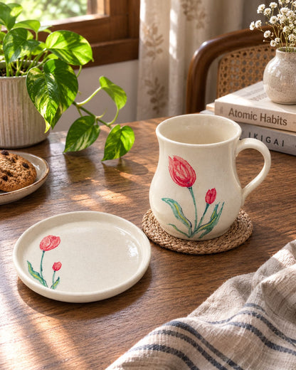 A New Beginning - Hand Painted Tulip Mug & Cookies Plate