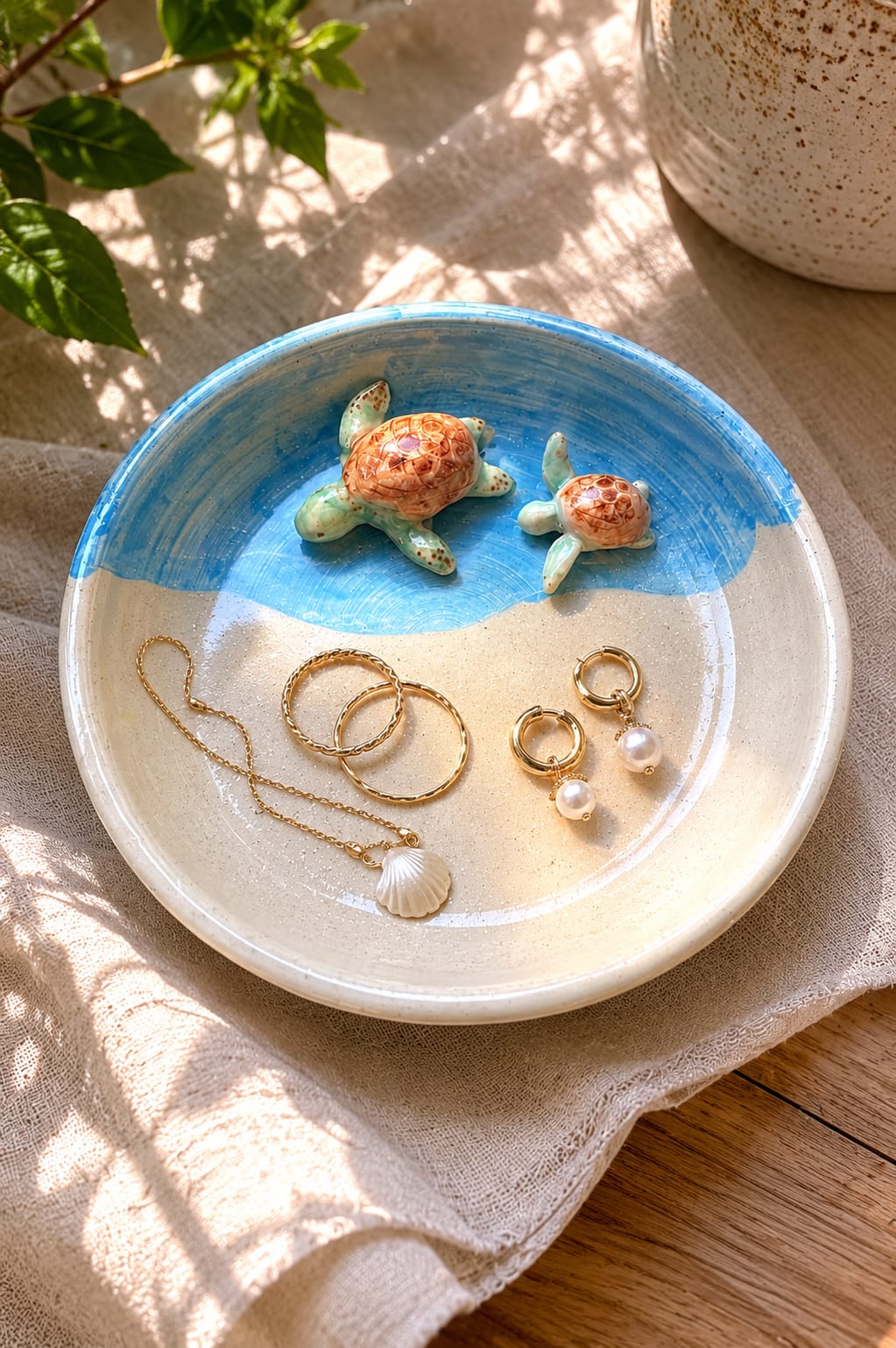 Handmade Sea Turtle Keepsake Dish - Coastal Ceramic Jewellery Dish.