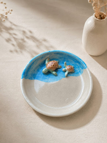 Handmade Sea Turtle Keepsake Dish - Coastal Ceramic Jewellery Dish.